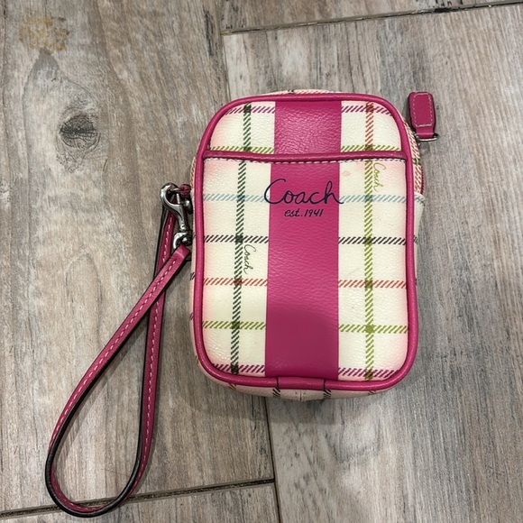 Coach Pink and Cream Plaid Tote Bag with Matching Small Pouch - Picture 4 of 17
